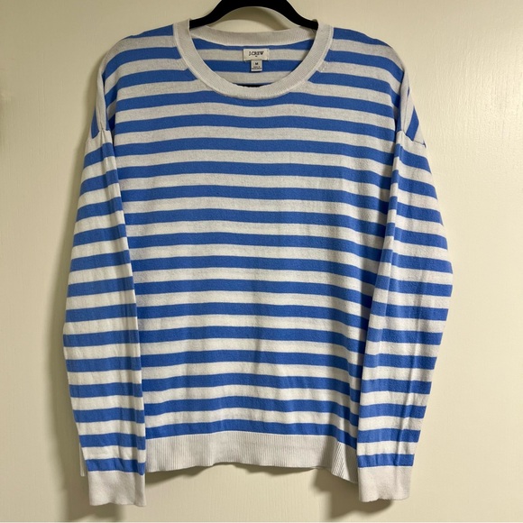 J. CREW Striped Crewneck Knit Sweater, Blue and White, M - Picture 2 of 9